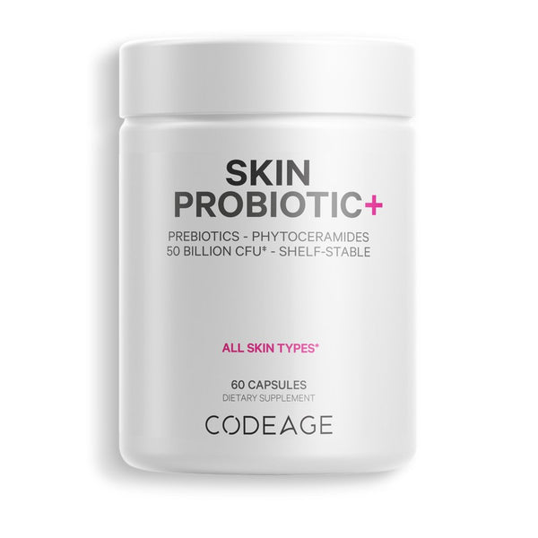 Codeage Skin Probiotics 50 Billion CFU & Prebiotics, Skin Ayurvedic Botanical Herbs, Shelf-Stable, 60 Ct