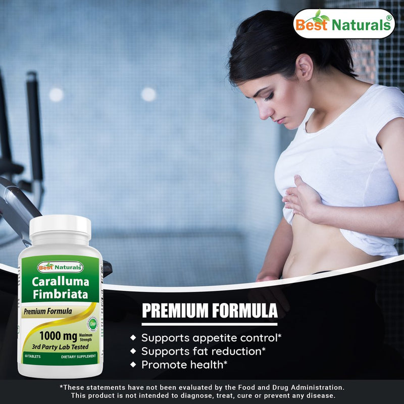 2 Pack Best Naturals Caralluma Fimbriata 1000 Mg 60 Tablets | Appetite Suppressant and Weight Loss Diet Supplement (Total 120 Tablets)