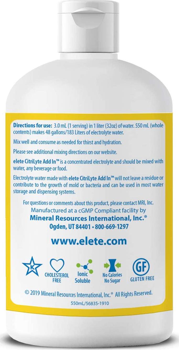 elete CitriLyte Add-In Economy Refill Pure Liquid Electrolyte Concentrate Contains 4 Essential Electrolytes and Zinc Slight Lemon Flavor 18.6 oz