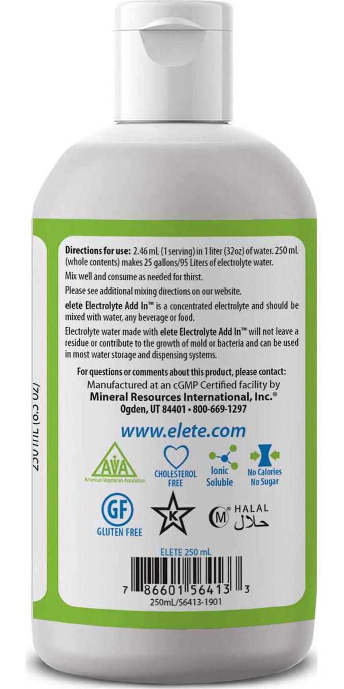 elete Electrolyte Add-in Economy Refill 4 Essential Electrolytes Concentrate All Natural Transforms Any Drink into a Sports Drink 8.3 oz