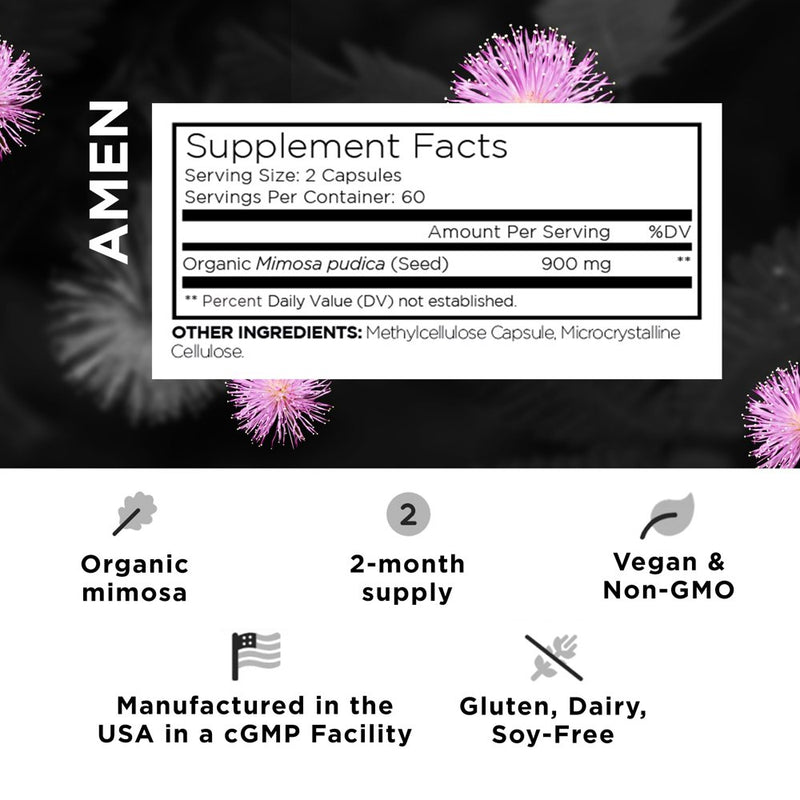 Amen Mimosa Pudica Seed, 2-Month Supply, Organic Mimosa Pudica, Vegan Plant Supplement, 120 Ct