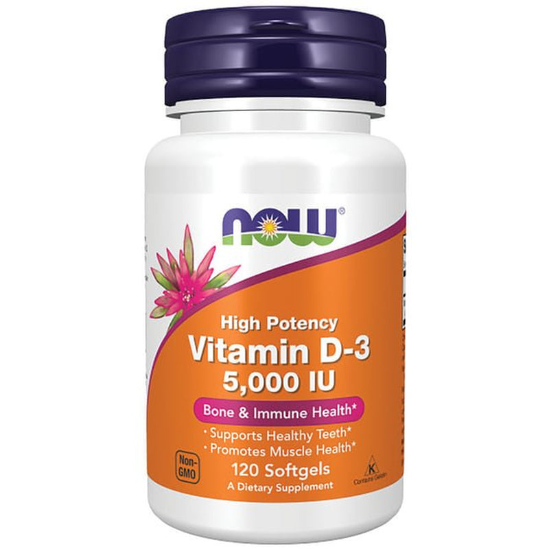 NOW Supplements, Vitamin D-3 5,000 IU, High Potency, Structural Support*, 120 Softgels