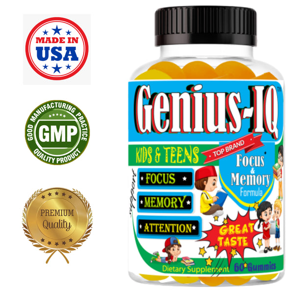 Genius-Iq Kids Brain Focus Memory Support Supplement, Focus Gummies for Kids & Teens 60 Count