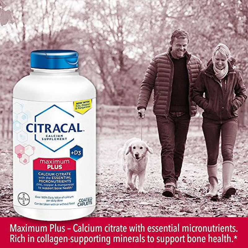 Citracal Maximum Plus, Highly Soluble, Easily Digested, 650 Mg Calcium Citrate with 1000 IU Vitamin D3, Bone Health Supplement for Adults, Caplets, 120 Count