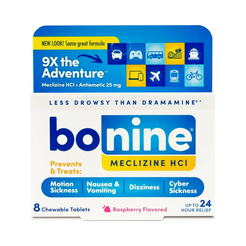 Bonine Chewable Motion-Sickness and Nasuea Relief Tablets, Raspberry, 8 Ct