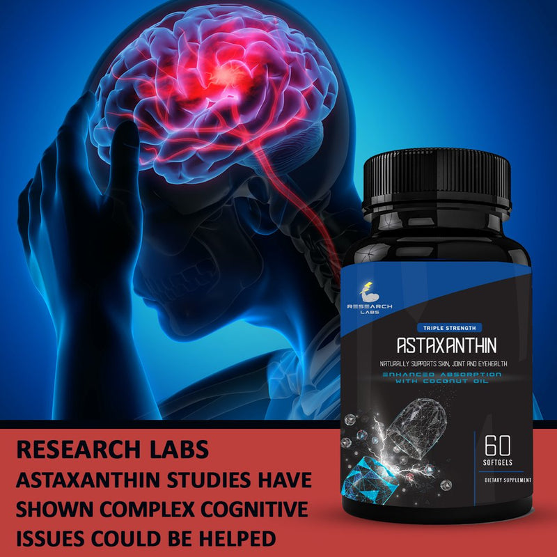 Research Labs Triple Strength Natural Astaxanthin 12Mg Softgels with Organic Coconut Oil for Enhanced Absorption. Powerful Antioxidant Supports Eye, Joint & Heart Health. 120 Total Softgels