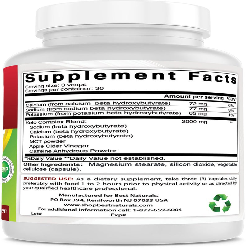 2 Pack Best Naturals Keto Diet Pills 2000 Mg 90 Vegetarian Capsules | Exogenous Ketones BHB Supplement