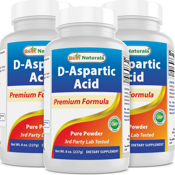 3 Pack Best Naturals D-Aspartic Acid Pure 8 Oz Powder | Testosterone Booster
