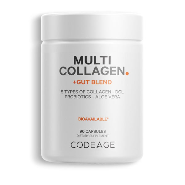 Multi Collagen Capsules + Gut Health Blend, Digestion Probiotics, Collagen 5 Types, Botanicals, 90 Ct