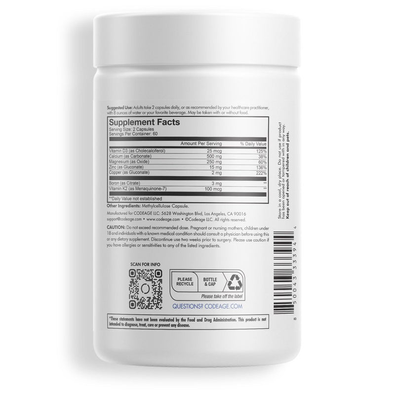 Codeage Calcium Supplement, Magnesium Zinc Copper Boron, Vitamin D3 + K2, 120 Ct