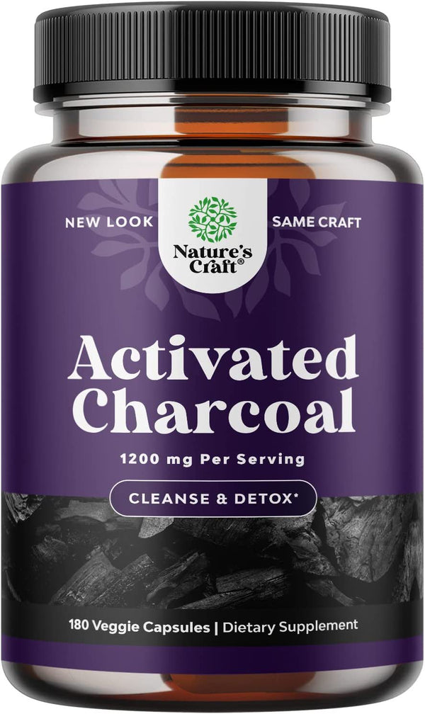 Cleanse and Detox Activated Charcoal Capsules - Purifying Detox Pills with 1200Mg per Serving Coconut Charcoal Powder for Bloating Relief and Body Detox Cleanse - Active Charcoal for Gut Health