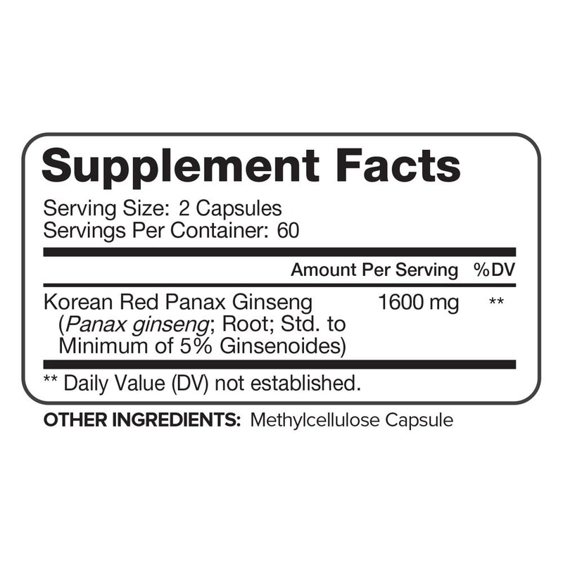 Nutrivein Korean Red Panax Ginseng 1600Mg - 120 Vegan Capsules - for Energy, Libido