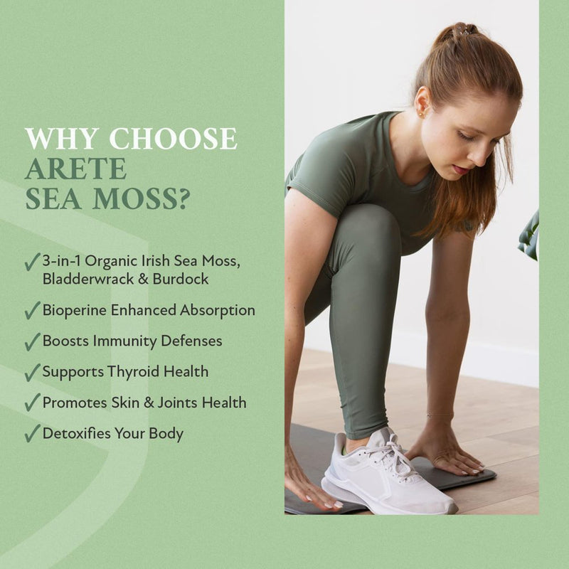 Organic Irish Sea Moss Supplement - 120 Capsules with Bladderwrack, Burdock Root & Bioperine for High Absorption, Boost Immunity, Gut Cleanse Pills, anti Inflammatory, Thyroid Support for Women Men