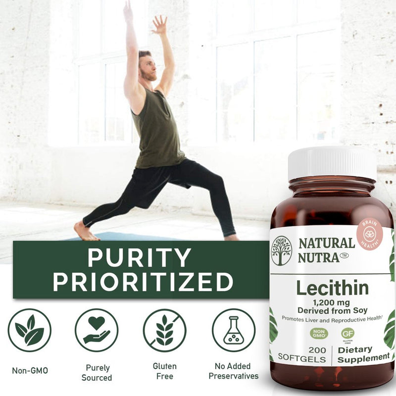 Natural Nutra Soy Lecithin, 1200 Mg Promote the Liver and Reproductive Health - 200 Softgels