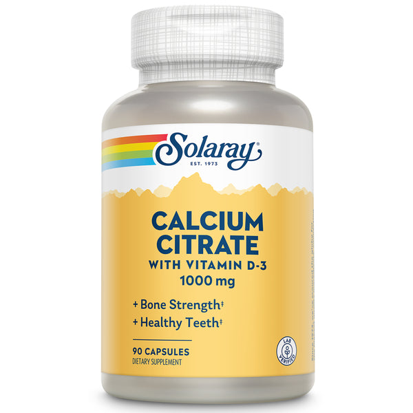 Solaray Calcium Citrate with Vitamin D-3 1000Mg | for Healthy Bones & Teeth, Cardiovascular, Muscle & Nerve Function | Enhanced Absorption | 90 Ct