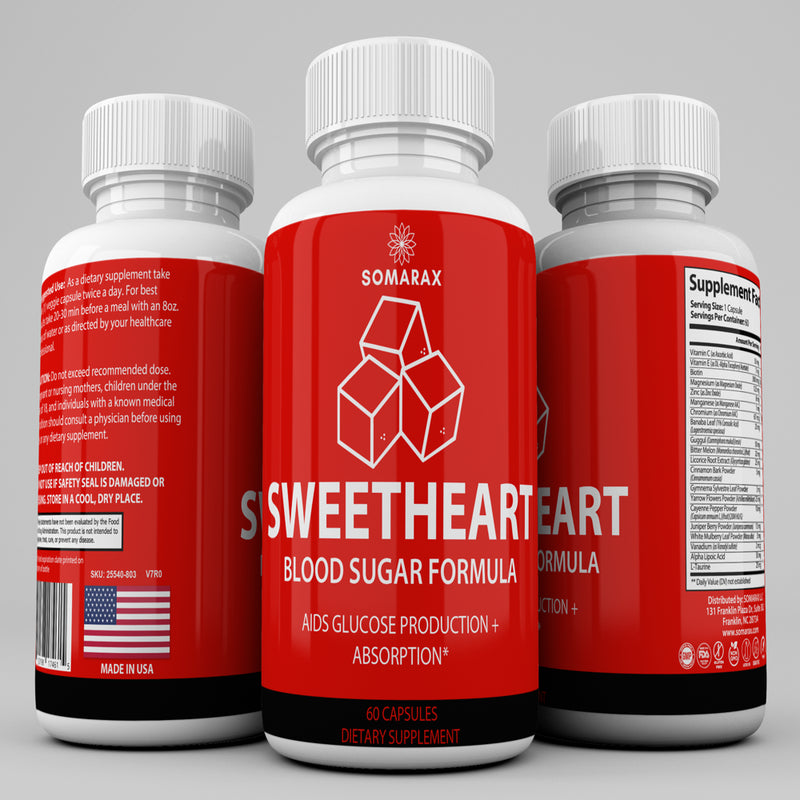 Sweetheart – Blood Sugar Supplement, 20 Natural Ingredients for Healthy Blood Sugar Levels, Cardiovascular Health, Sugar Balance, Strengthens Immune System, 60 Capsules by Somarax