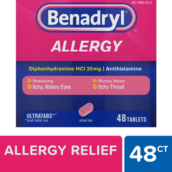 Benadryl Ultratabs Antihistamine Cold & Allergy Relief Tablets, 48Ct