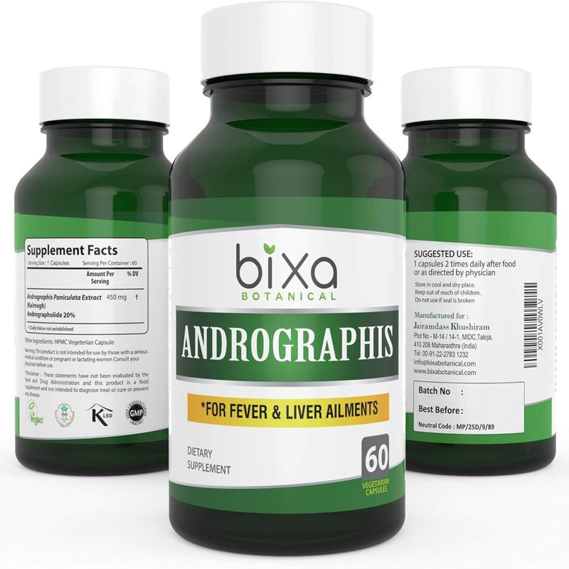 Andrographis Capsules with 20% Andrographolide Extract | 450Mg | | 60 Vegan Capsules | | Natural Bitters Liver Tonic ( Kalmegh Extract) | Herbal Supplement for Healthy Immunity & Liver.