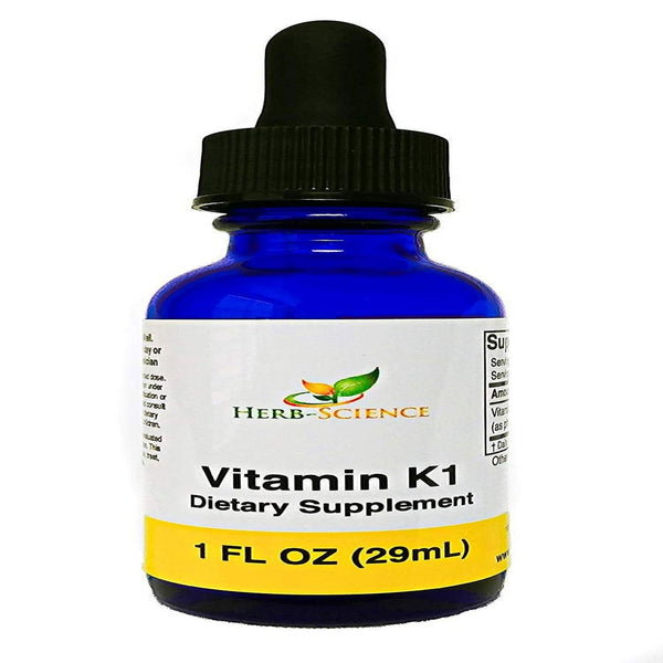 Herb-Science Liquid Vitamin K1 Drops, 1 Fluid Ounce, Supports the Blood, Bones, Intestines, Liver, Skin. Alcohol Free