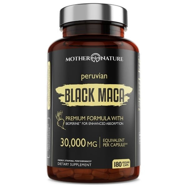 ORGANIC Black Maca Root Extract Highest Potency 40:1, 30,000Mg, 6 Month Supply, Boost Stamina, Performance, Energy, Muscle Gain & Workout, Peruvian Maca Pills W/Bioperine, Non-Gmo (180 Capsules)