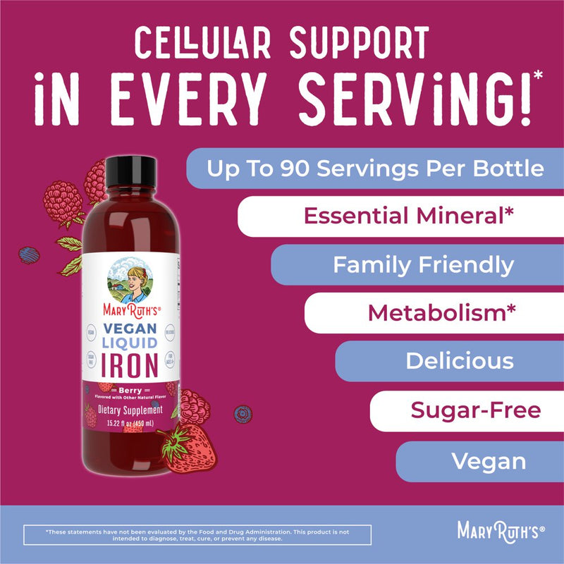 Maryruth Organics | Liquid Iron Supplement for Women Men & Kids | Iron Deficiency, Immune Support | Sugar Free, Vegan, Non-Gmo | 15.22 Fl Oz / 450Ml