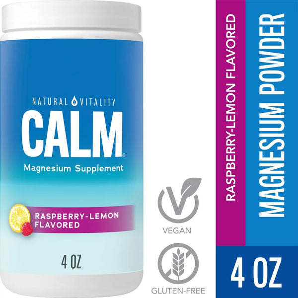 Natural Vitality Calm Magnesium Citrate Supplement Powder Drink Mix, Raspberry Lemon, 4 Oz