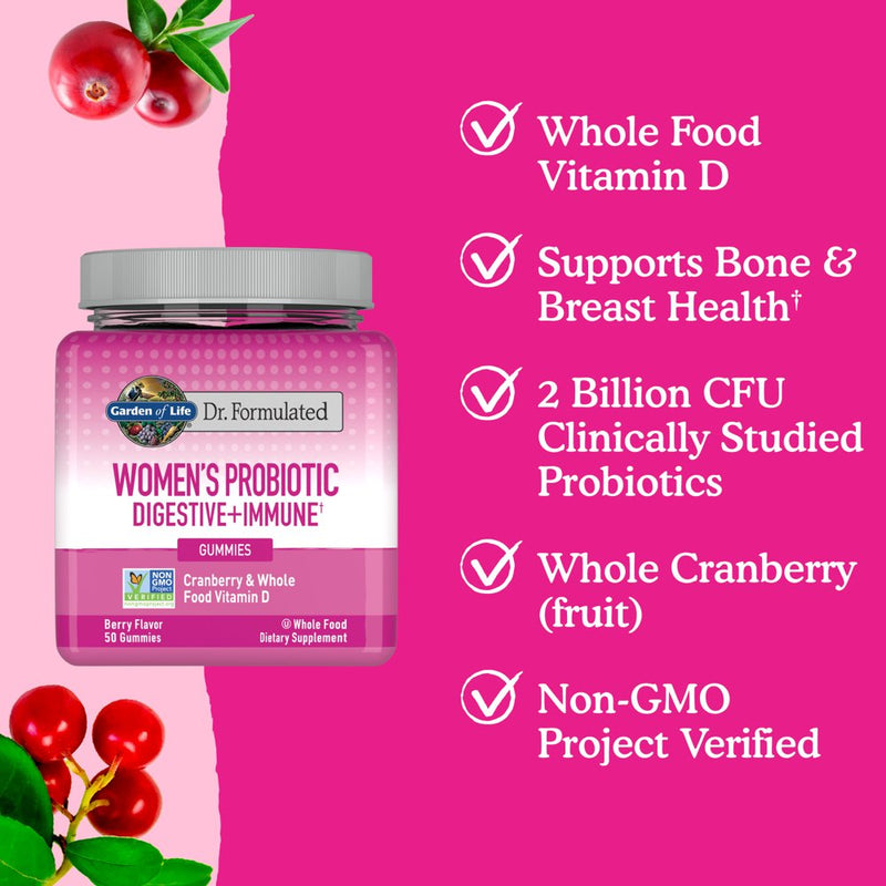 Garden of Life Dr. Formulated Women'S Probiotic Gummies | 2 Billion CFU | Vitamin D | 50Ct