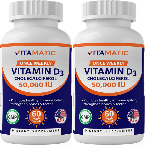 2 Pack - Vitamatic Vitamin D3 50,000 IU Weekly Dose 60 Veggie Capsules