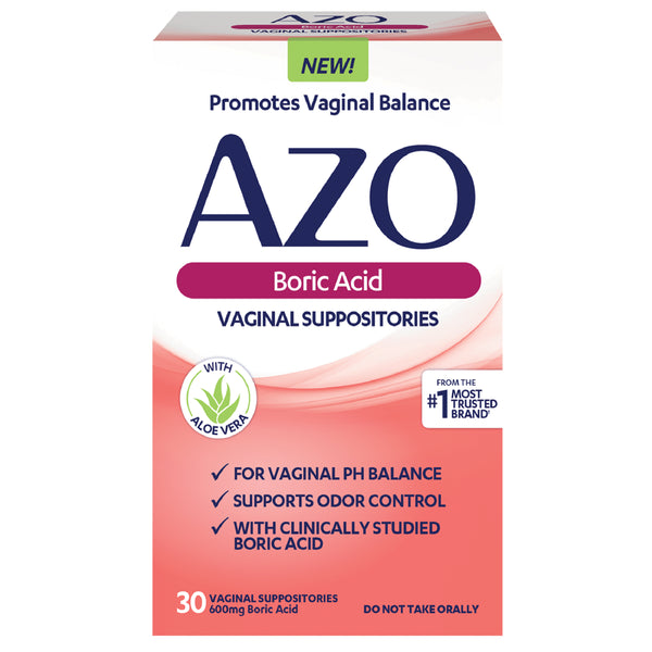 AZO Boric Acid Vaginal Suppositories, Supports Odor Control and Balance Vaginal PH with Boric Acid, Non-Gmo, 30 Count