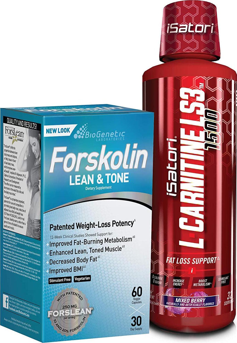 iSatori L-Carnitine LS3 Mixed Berry 1500mg (32 Servings) and BioGenetic Labs Forskolin Lean and Tone
