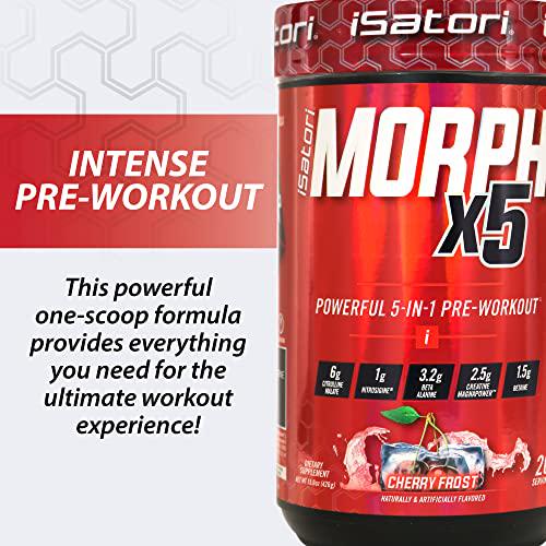 iSatori Morph X5 Intense Pre Workout- with Citrulline Malate, Beta Alanine, Creatine Magnapower, for Strength, Energy, Extreme Muscle Pumps - Great Tasting - Cherry Frost (20 Servings)
