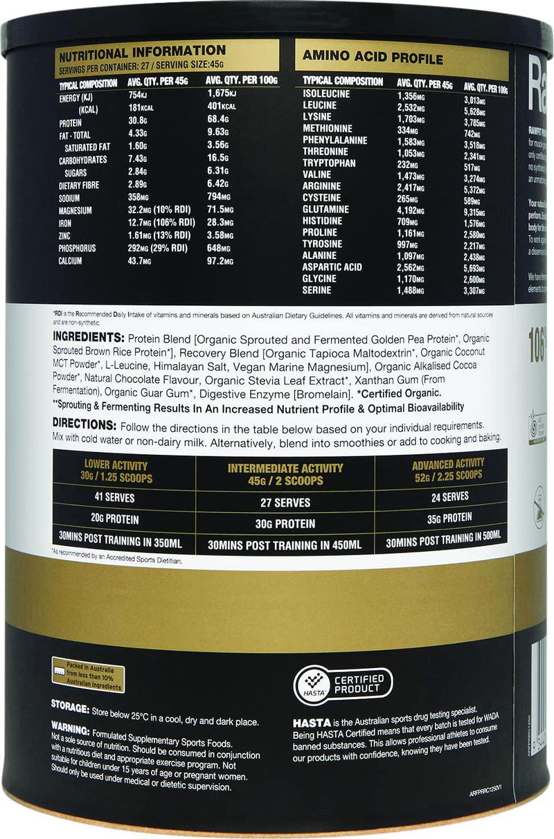 ia Rich Chocolate RawFIT Plant Protein Perform and Recover Powder 1.25 kg