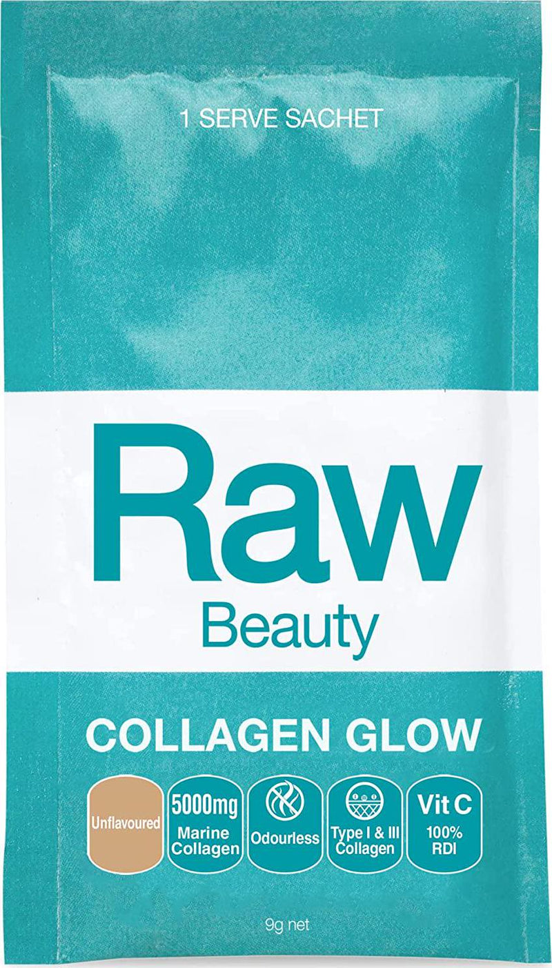 ia Unflavoured Raw Beauty Collagen Glow Pack of 20, Orange/Blue