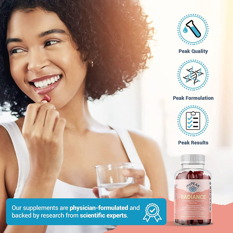 myPEAK Radiance Vegan Collagen Booster and Superfruit Gummies, Collagen Supplements with Superfruits and Skin-Enhancing Nutrients, Hair Skin and Nails Vitamins for Beauty, 60 Gummies