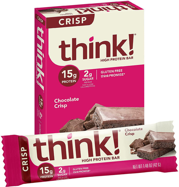 think! High Protein Bars - Chocolate Crisp, 15g Protein, 2g Sugar, No Artificial Sweeteners, GMO and Gluten Free, 10 Count