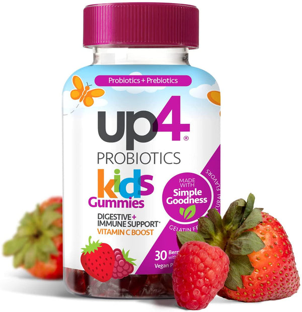 up4 Kids Probiotic Gummies | Digestive and Immune Support | Gelatin-free, Vegan, Non-GMO | With prebiotic and vitamin C | For ages 3+ | 30 count