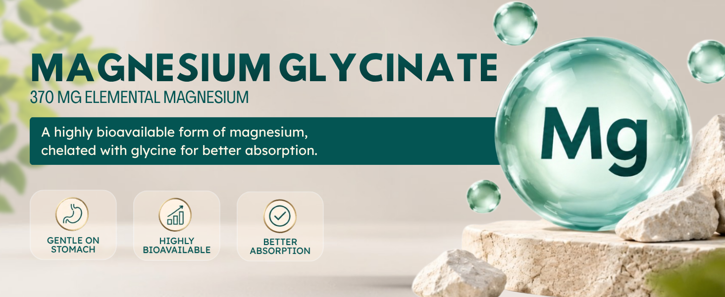 Fixuphealth Magnesium Glycinate Supplement 60 Tablets | High Absorption Magnesium Bisglycinate 370mg Elemental | Supports Sleep, Muscle Cramps, Nerve Health, Bone & Joint Support