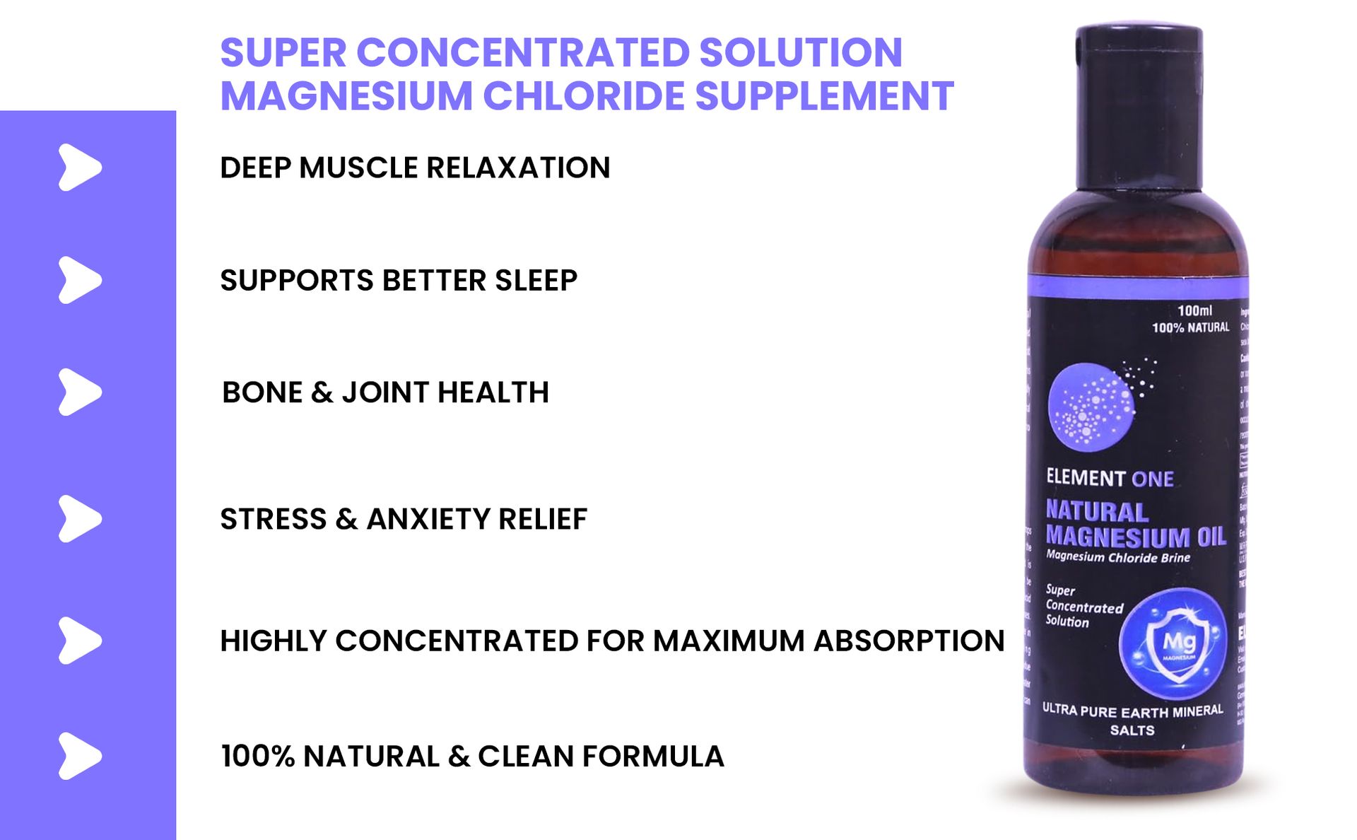 Natural Magnesium Oil, Super Concentrated Solution Magnesium Chloride Supplement for Muscle | Deep Sleep, Leg Cramps, Fitness | Application for Healthy Skin 100ml, Pack of 1