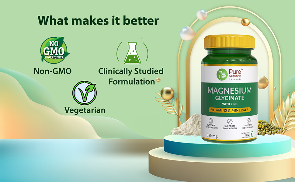 Pure Nutrition Magnesium Glycinate with Zinc Supplement 350 mg - 360 Tablets | High Absorption Magnesium Supplement for Bone, Muscle & Nerve Vitality | Supports Calm, Sleep Quality & Cramp Relief