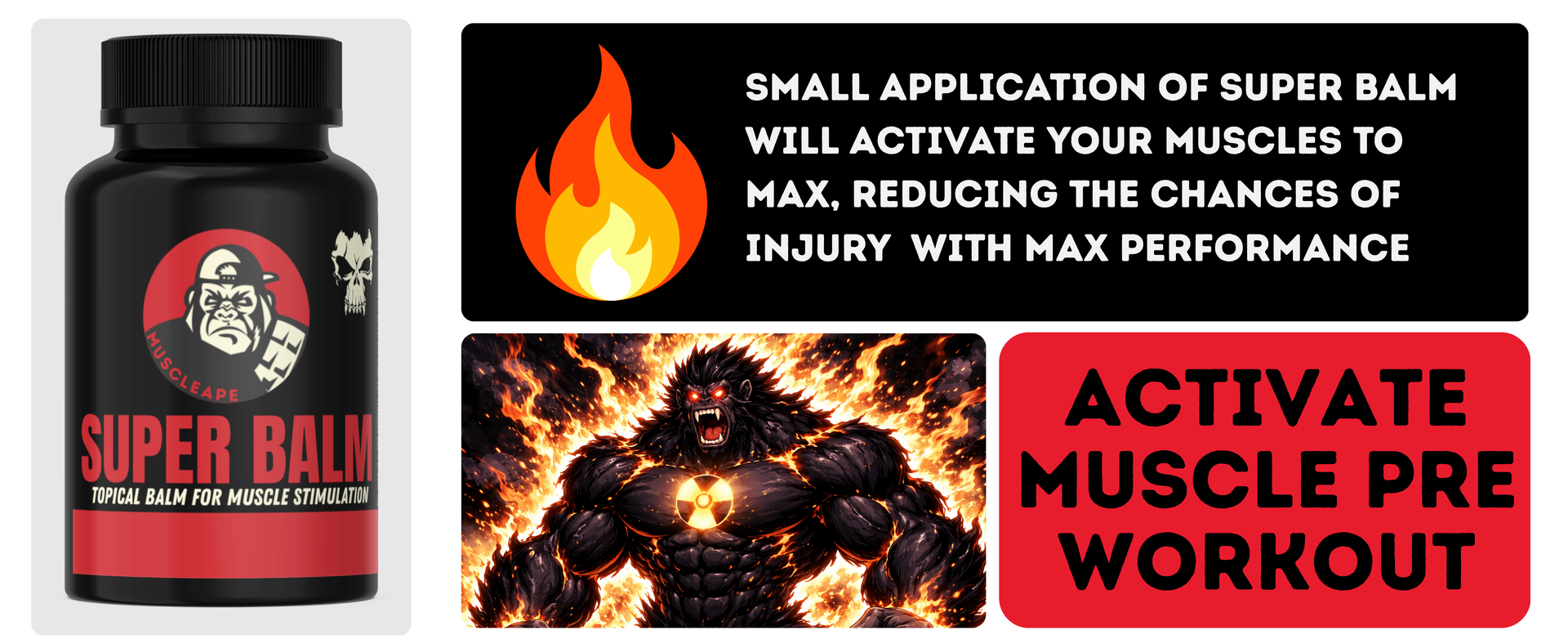 Muscleape Super Balm for Rapid Muscle Warm Up Before Workout | Topical Heating Ointment for Athletes, Gym, Bodybuilding, Powerlifting & Sports | Pre Workout Muscle Stimulation Tech
