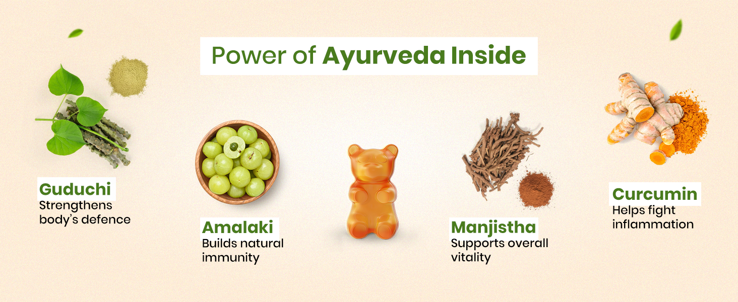 BabyOrgano Ayurvedic Immunity Gummies for Kids 2+ Yrs | 95% Curcumin Amla Guduchi Giloy & Manjistha | Immunity Booster | Gelatin & Gluten Free | FSSAI Approved | Pineapple Flavour | 30 Gummies