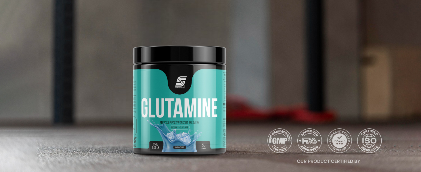 Sparkfusion L-Glutamine Powder 5000 mg (250 GM,50 Servings) For Speeds Up Post Workout Recovery Supplement | Enhanced Pumps,Digestive Health - Tested & Trusted, No Artificial Filler - Unflavored