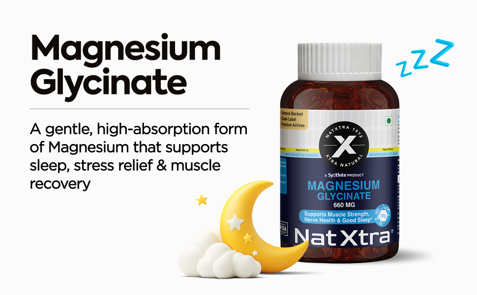 NatXtra Magnesium Glycinate Supplement | Supports Sleep Quality, Relaxation & Muscle Ease | 120 Veg Capsules