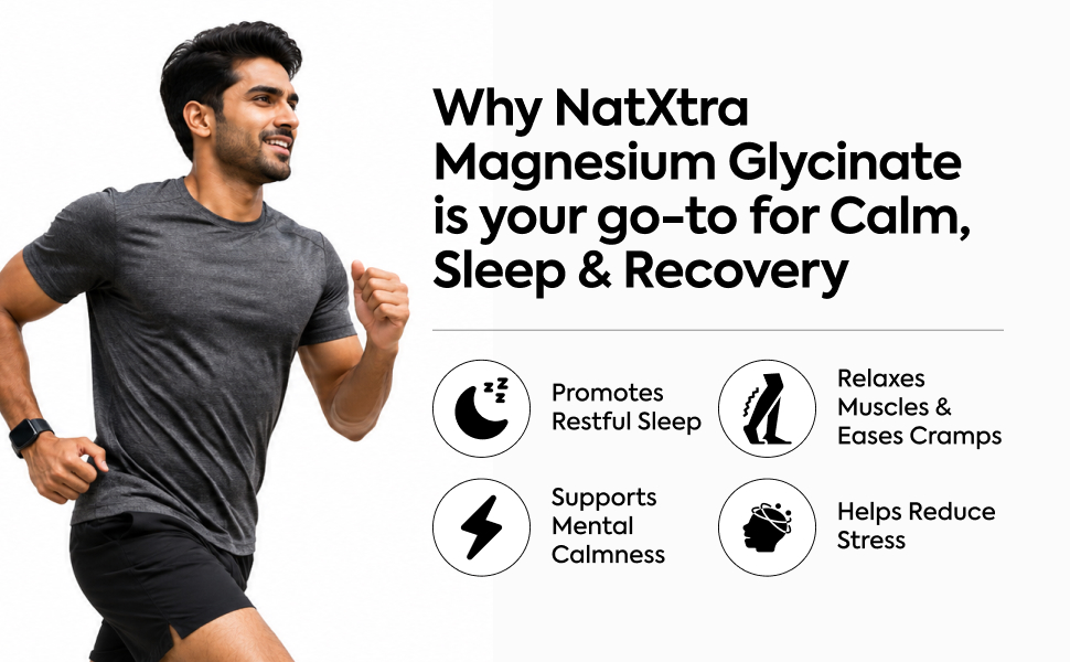 NatXtra Magnesium Glycinate Supplement | Supports Sleep Quality, Relaxation & Muscle Ease | 120 Veg Capsules