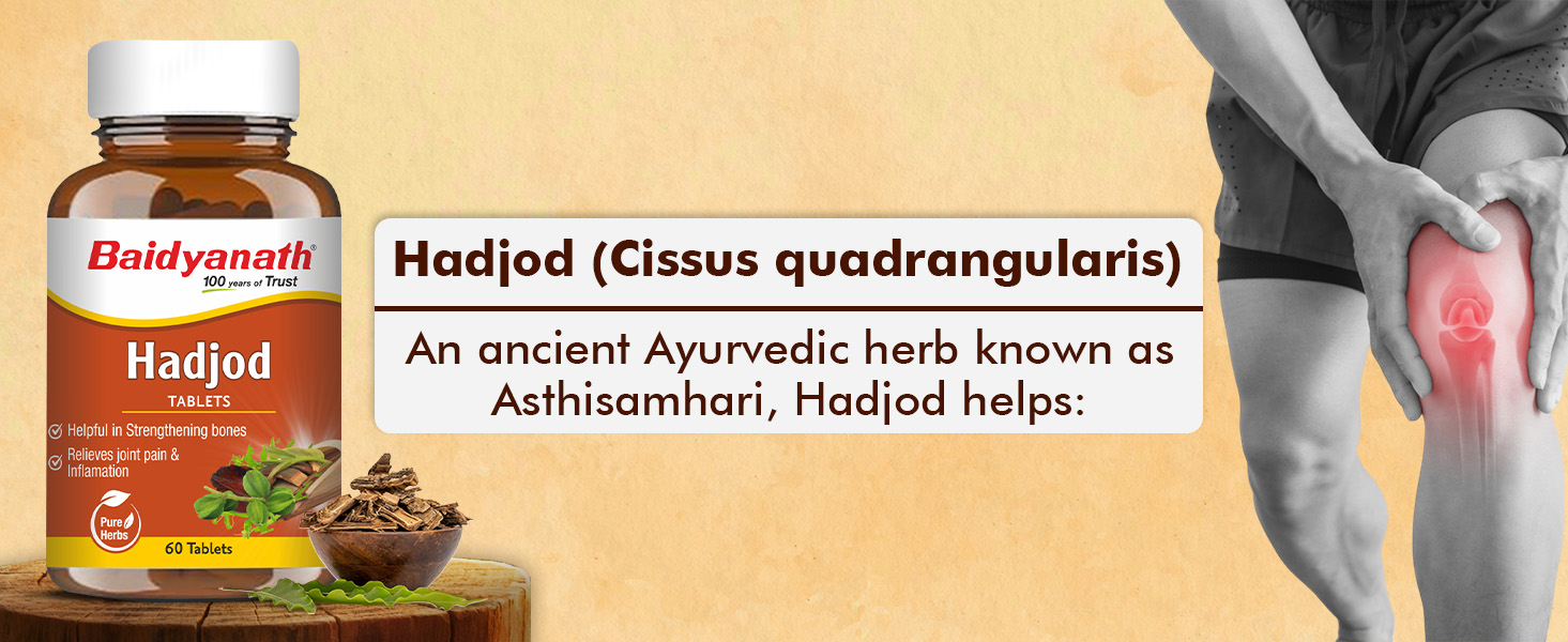 Baidyanath Ayurved Hadjod - 60 Tabs | Pure Natural Ayurved Tablets | For Joint Health, Wellness Tablets | Helps in Weight And Bone Support