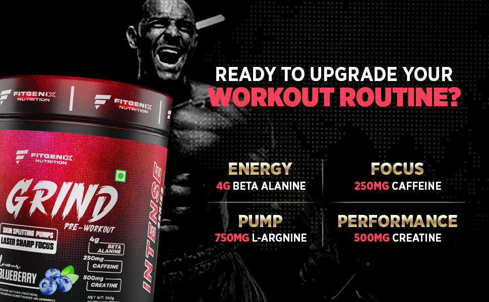 Grind Pre Workout | 360gm | 30 Servings | 250mg Caffeine | 250mg Theanine | 4000mg Beta Alanine | 3250mg Citrulline | Hyper Pump | Enhanced Strength (Watermelon)