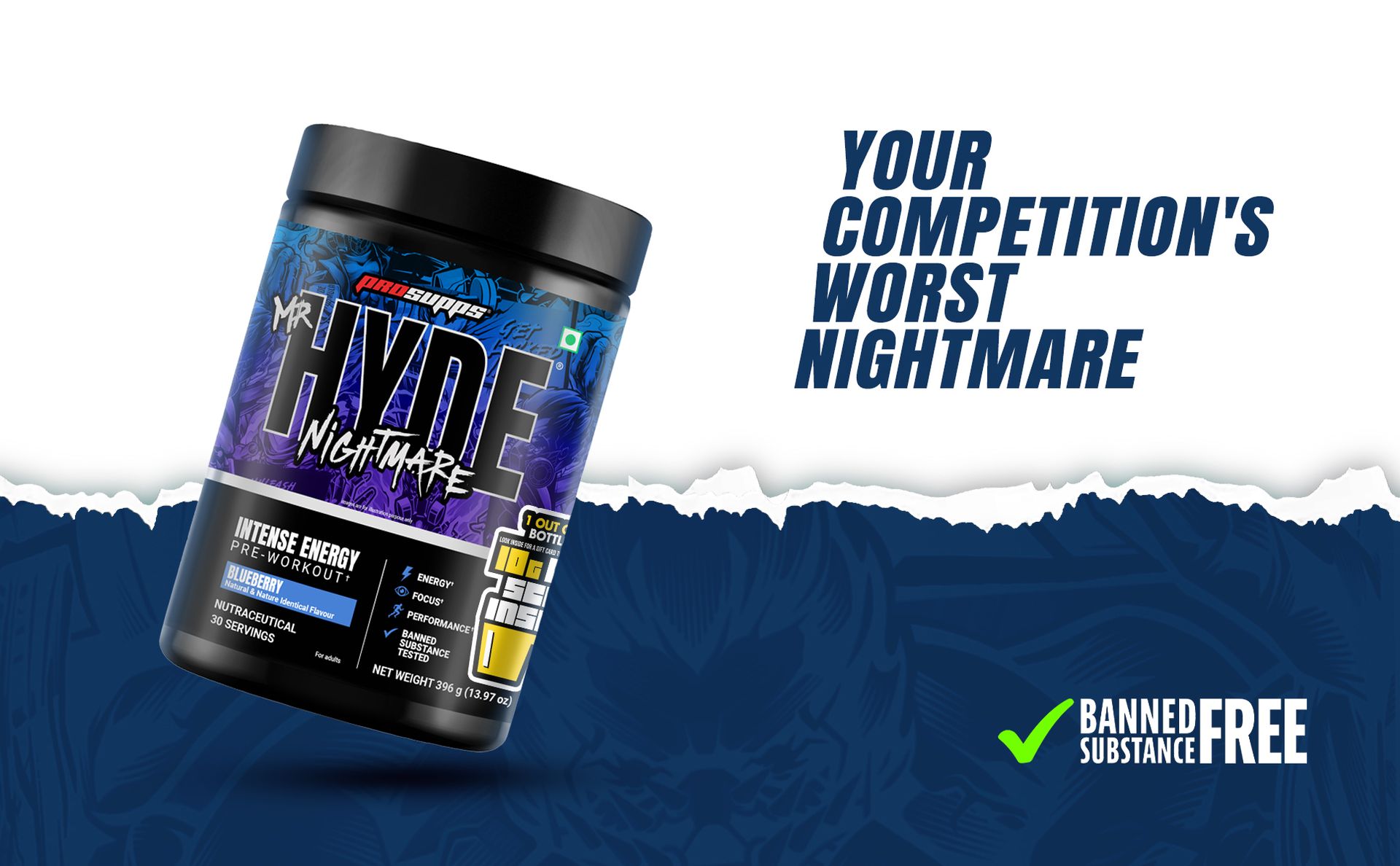 ProSupps Hyde Nightmare Blueberry Pre Workout Powder, 30 Servings
