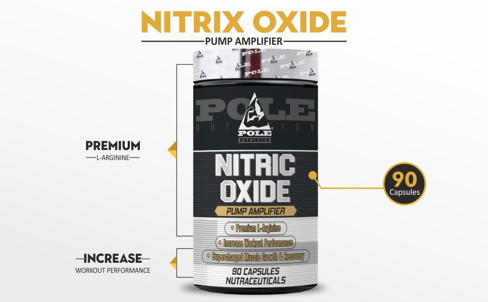 Pole Nutrition Nitric Oxide for Muscle Growth, Recovery & Workout Performance - 90 Capsules | Premium N.O. Supplement for Enhanced Fitness