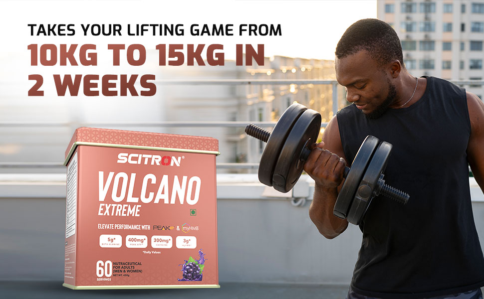Scitron Volcano Extreme Pre-Workout 60 Servings- Grape | India's First Pre-Workout with Peak ATP & myHMB| 5g of Beta-Alanine, 400mg Peak ATP, 300mg caffeine, & 3g myHMB