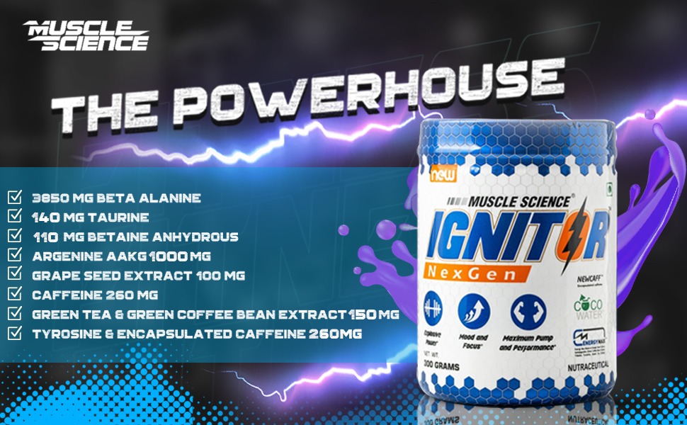 Ignitor Nextgen 25 Serv. Pre Workout, 3850 mg Beta Alanine, 140 mg Taurine for Endurance, 1000 mg Arginine for Pump, 260 mg Caffeine and 150 mg Tyrosine for Energy & Focus. (GUAVA)